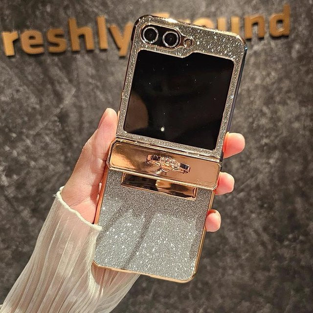 Glitzernde Hartschalenhülle mit Ringhalter für Samsung Galaxy Z Flip 7, Z Flip 6, Z Flip 4 und Z Flip 3 in verschiedenen Farben - Bild 1