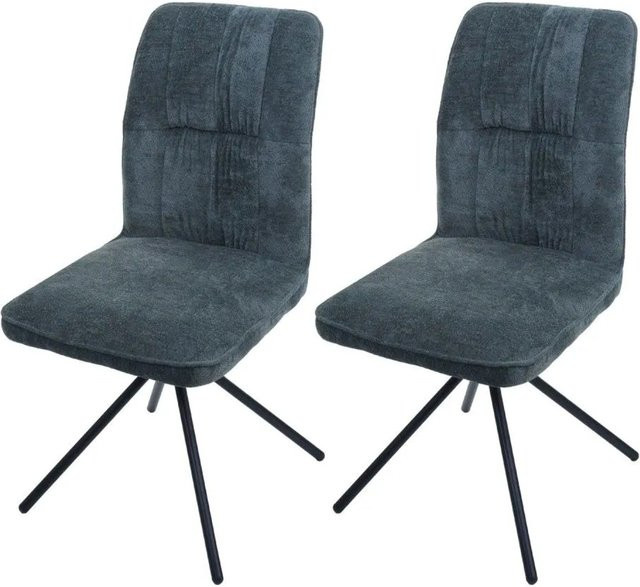2er-Set MCW Esszimmerstuhl N99 drehbar mit Auto-Return in Blau-Grün aus Chenille-Stoff - Bild 2