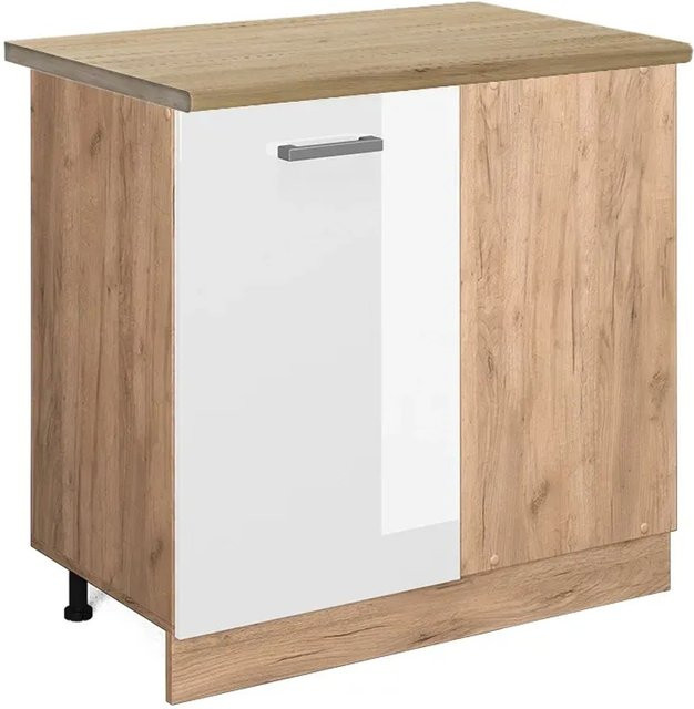 Vicco Eckunterschrank R-Line Küche Weiß Hochglanz und Goldkraft Eiche mit Scharniertüren, Höhe: 86 cm, Breite: 60 cm, Tiefe: 81,6 cm - Bild 1