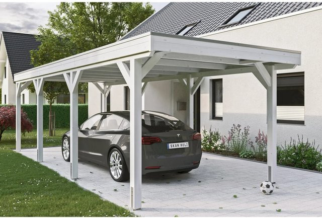 Skan Holz Carport Grunewald aus Fichte Leimholz mit EPDM-Dach in Weiß, B/T: 321 x 796 cm, Höhe: 243 cm - Bild 1