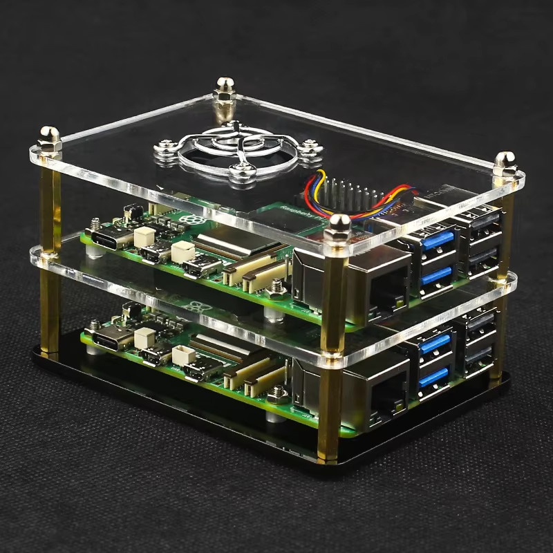 Raspberry Pi 5 Acrylgehäuse in Transparent mit PWM-Lüfter und stapelbarem Design für DIY-Cluster-Projekte - Bild 3