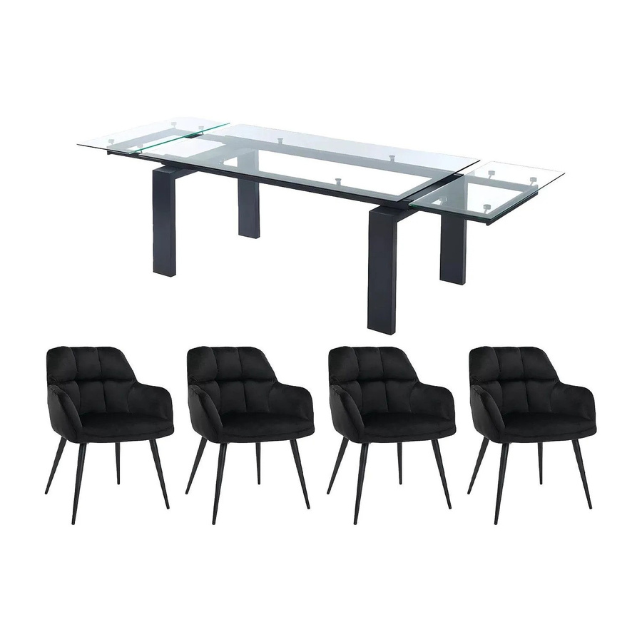Vente-unique Essgruppe Lubana in Schwarz und Transparent mit Tisch aus gehärtetem Glas und Samtstühlen, ausziehbar, B: 270 cm, T: 180 cm - Bild 2