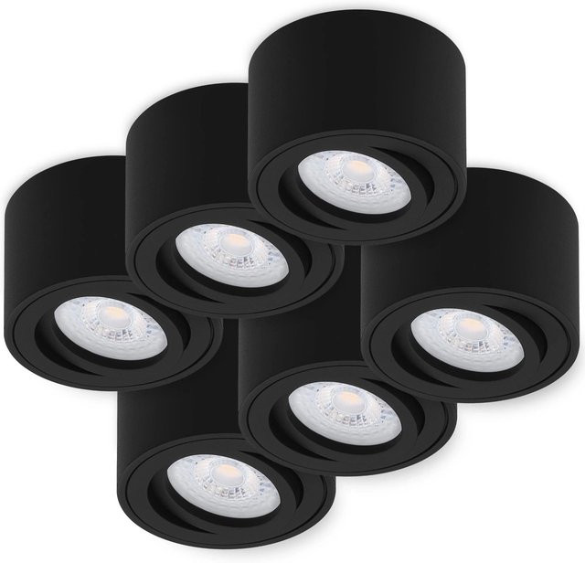 Oktaplex 6er Set Aluminium Aufputz Spot Lile S Schwenkbar mit LED-Modulen Warmweiß 3000K Schwarz - Bild 1