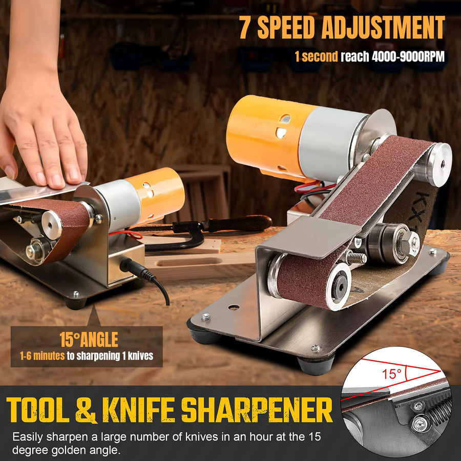 TKKEACE Mini Elektro-Bandschleifer Tischschleifer Polierer aus Edelstahl in Silber mit 7 Gängen und 4000-9000 U/min für Holz, Metall und Acryl - Bild 7