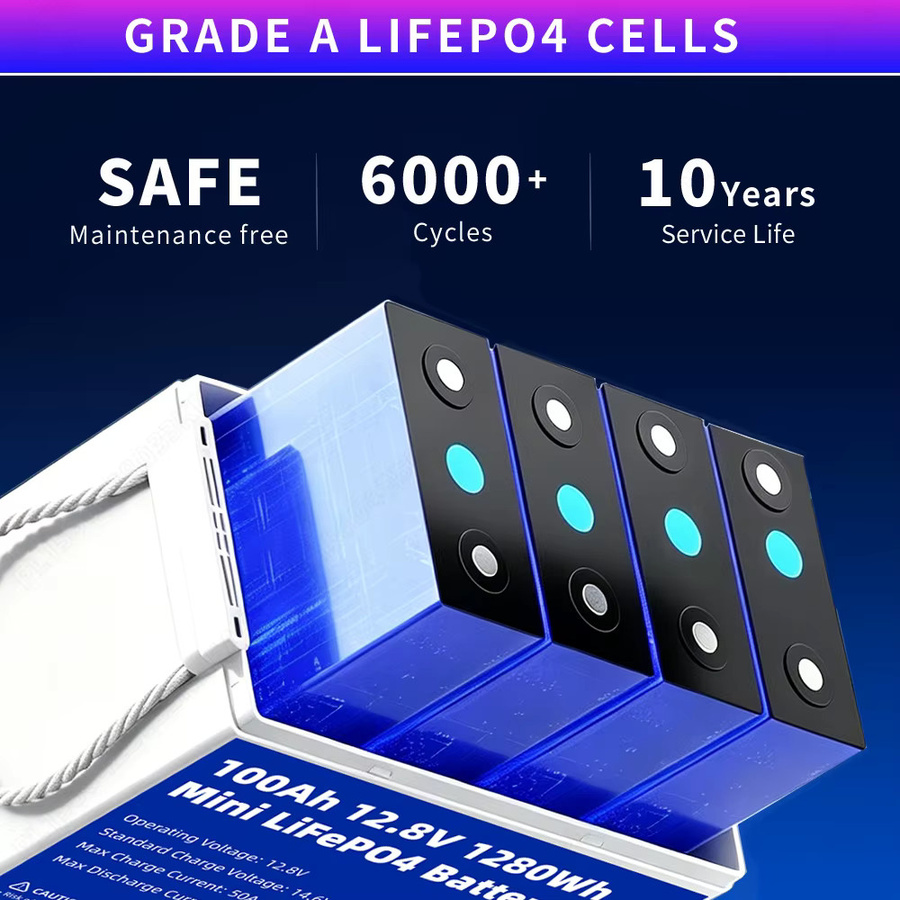 PWOD LiFePO4 Batteriepack Gruppe 24, 12V 100Ah 1280Wh, mit integriertem Smart-BMS, Grade-A-LFP-Zellen für Heimenergiespeicher und Solarstromerzeugungssysteme - Bild 8