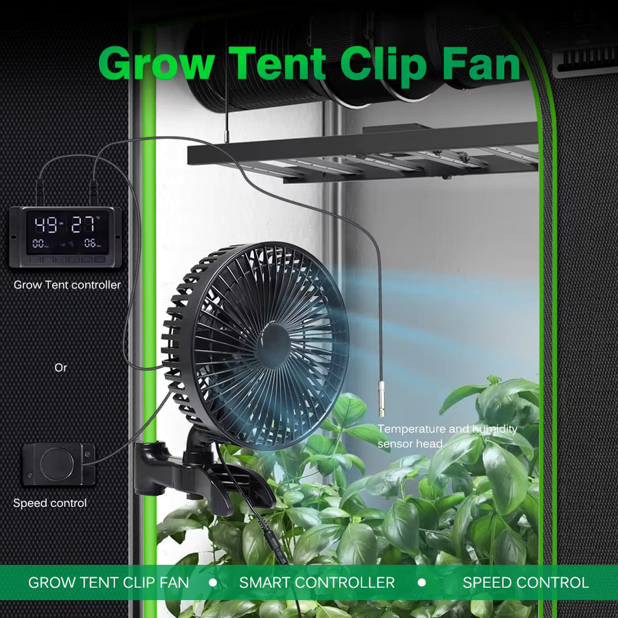 TRANYTON Grow Tent Lüfter mit EC-Motor und Smart-Steuerung in Schwarz mit automatischer Oszillation und Clip-Ventilator für die hydroponische Belüftung - Bild 2