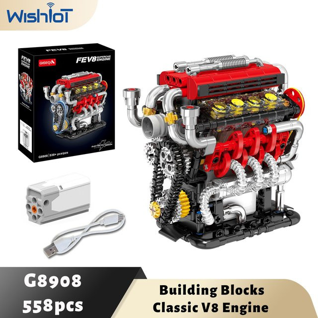wishiot Klassische Supercar V8 Motor, Bausteine, 558 Teile - Bild 1