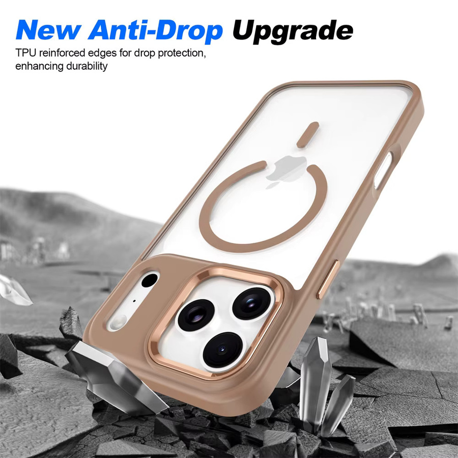 Xeber Magsafe Wireless Charge Case für iPhone 17 Pro Max, Air, 16 Plus, 15, 14, 13 – Stoßfeste Acryl Hülle, Transparent mit Gold-Akzenten - Bild 3