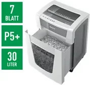 Leitz IQ Office Pro Aktenvernichter P5+ mit Partikelschnitt 2 x 5 mm, 7 Blatt Schnittleistung, 30 l Fassungsvermögen, Weiß/Grau - Bild 3