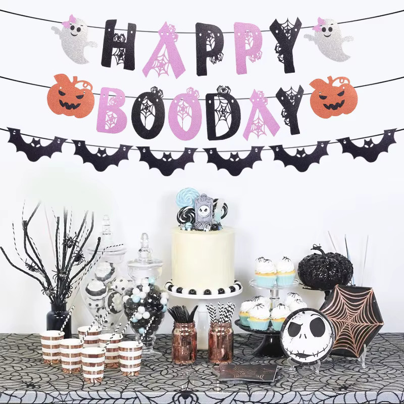 WEIGAO Happy Halloween Banner mit Kürbis und Fledermaus Muster als Party Dekoration Girlande in Multicolour - Bild 2