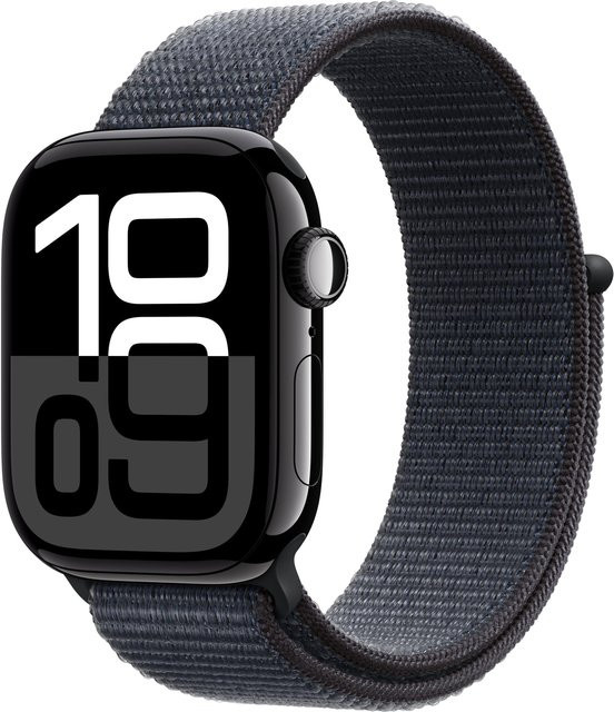 Apple Watch Series 10 GPS Aluminiumgehäuse in Diamantschwarz mit Sport Loop in Tinte, 42 mm - Bild 1