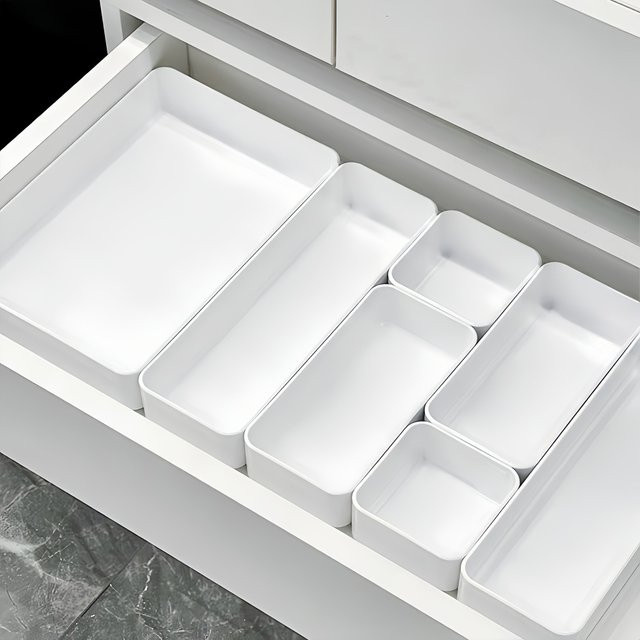 7-teiliges Schubladen-Organizer-Set aus Kunststoff in Weiß für Küche, Badezimmer und Schmuck - Bild 1