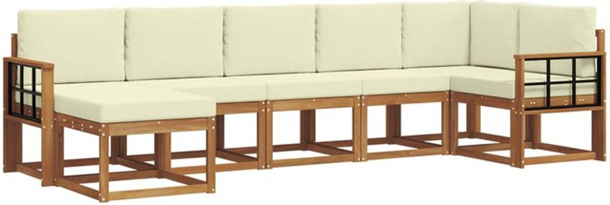 7-teilige moderne Outdoor-Sofagarnitur aus Akazie mit Kissen in Natur und Beige von vidaXL - Bild 1