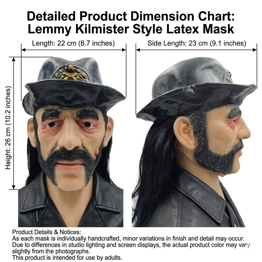 Motorhead Lemmy Maske, realistische Latexfigur, Einzelfigur - Bild 3