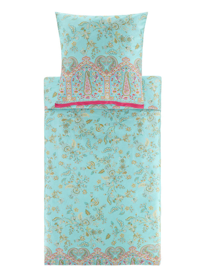 Bassetti Mako-Satin Bettwäsche INDIAN ROSES in Türkis mit floralem Design, bestehend aus Bettbezug und Kissenbezug - Bild 1