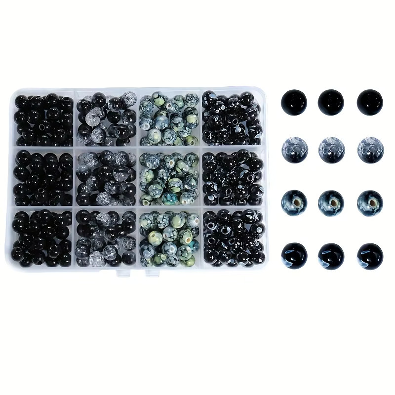 QYWCTZ Perlen-Set, 8mm Acryl, Schwarz, Runde Perlen, Unisex - Bild 5