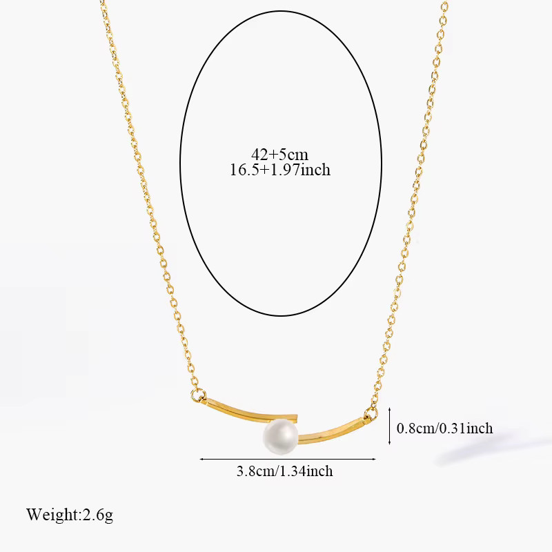 EILIECK Halskette Edelstahl, Perle, Gold, Damen - Bild 2