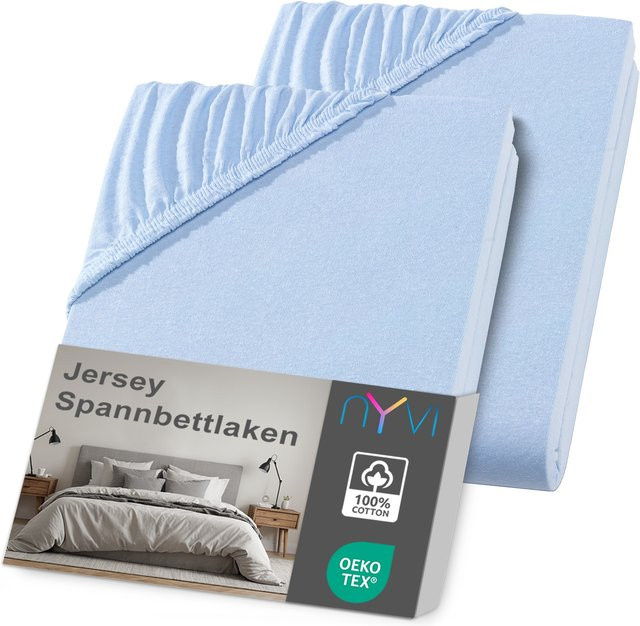 NYVI Jersey Spannbettlaken DreamScience 2er Pack, Hellblau, B/T: 90 x 200 cm bis 100 x 200 cm, Matratzenhöhe bis 22 cm - Bild 1