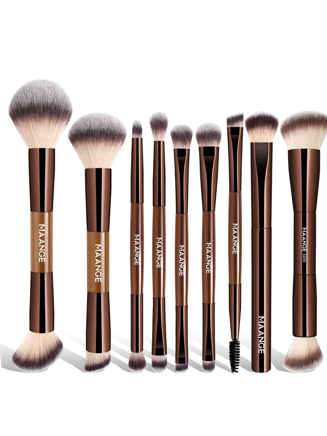 MAANGE Make-up-Pinsel Set, 9 Stück, Braun, Unisex - Bild 5