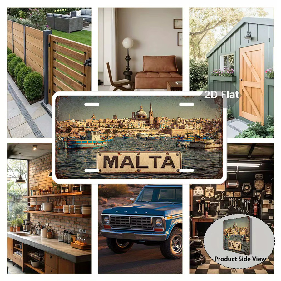 Retro Malta Nummernschild Valletta Stadt Skyline Wanddekoration aus Metall von CIFBUY, Mehrfarbig, Breite: 30 cm, Höhe: 15 cm - Bild 4