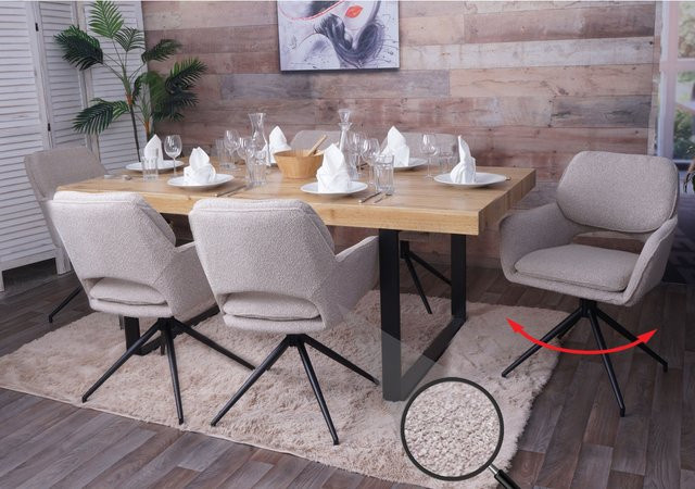 6er-Set MCW Esszimmerstühle N74 mit Auto-Return Funktion aus beige Stoff Bouclé - Bild 1