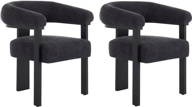 Vente-unique Stuhl Livelia in Anthrazitgrau mit Bouclé-Stoff und Armlehnen aus Kautschukholz, Höhe: 64 cm - Bild 1
