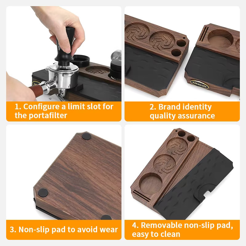 CafeGaGa Kaffee Tamping Station Matte aus Holz in Weiß für Espresso Siebträger Zubehör - Bild 2