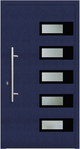 KNOCK Flügelüberdeckende Kunststoff-Haustür Terra in Stahlblau mit Glaseinsatz und Aluminium-Elementen, Höhe: 210,0 cm - Bild 1