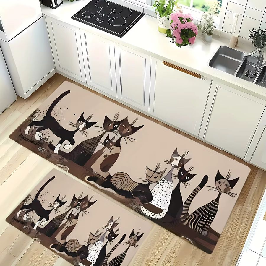 VIKAMA Cartoon Seltsame Katze Teppich Waschbare Wasserdichte Fußmatte für Küche, Schlafzimmer und Wohnzimmer - Bild 3