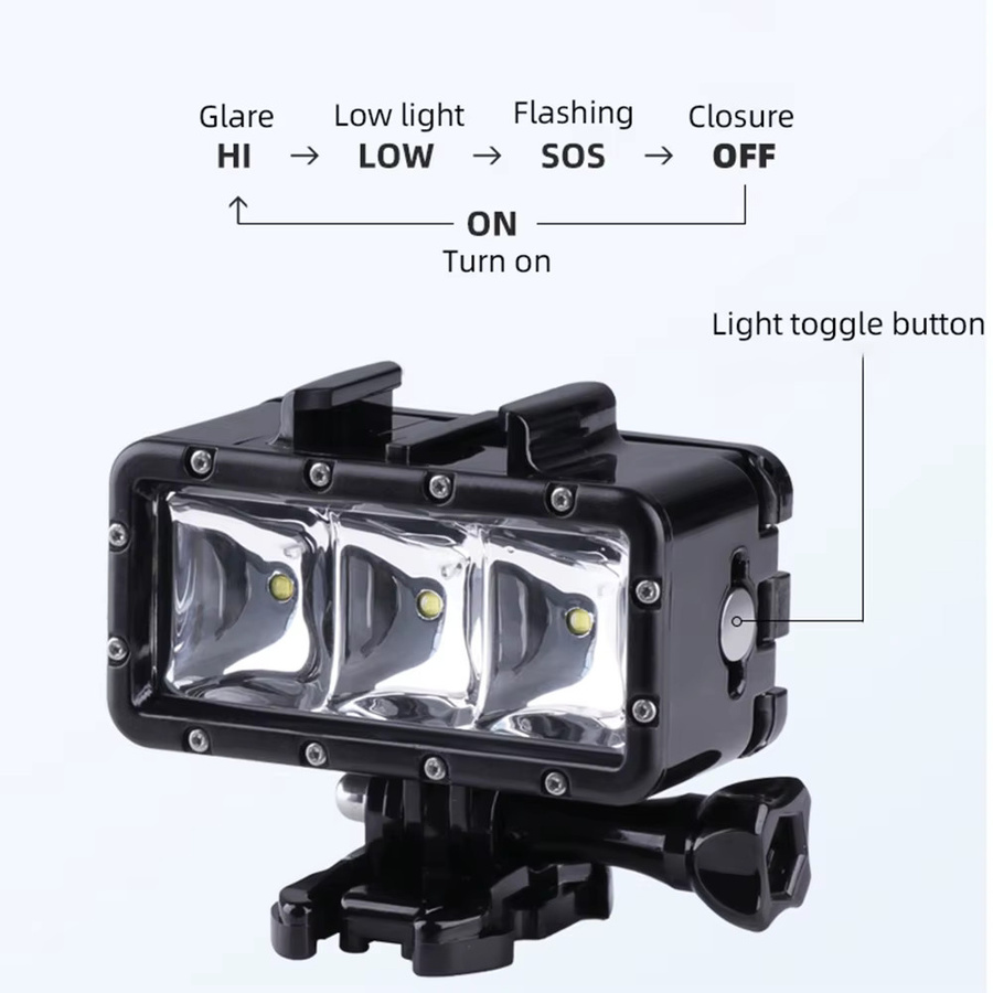 EXSKOF Wasserdichtes Unterwasser-LED-Fülllicht in Schwarz für GoPro Hero, Insta360, SJCAM, AKASO und DJI Osmo Action Kameras - Bild 3