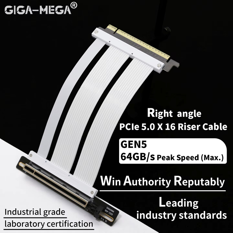 GIGA-MEGA PCIe 5.0 x16 GPU Riser-Kabel Gen5 in Schwarz für die vertikale PC-Montage mit 128GB/s Bandbreite - Bild 2