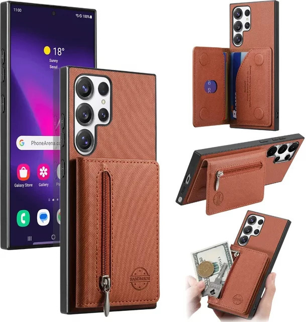 Samsung Handyhülle mit Kartenfach und Wallet-Funktion für S25 S24 S23 S22 S21 Ultra Plus FE und A-Serie in Schwarz - Bild 1