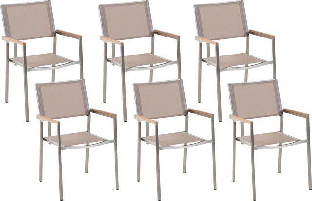 Beliani Gartenstuhl in Beige und Sand mit Edelstahlgestell, stapelbar, B/T/H: 58 x 55 x 87 cm - Bild 1
