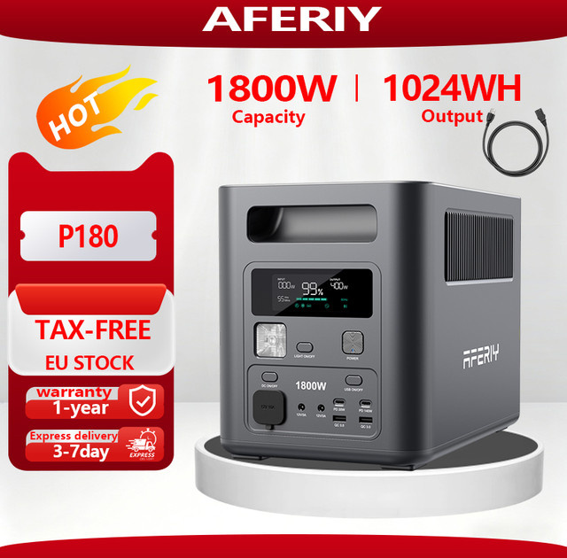 AFERIY P180 Tragbare Stromversorgung mit 1024Wh Kapazität und 1800W Dauerleistung sowie 3600W Spitzenleistung für Camping und Haushalt - Bild 1