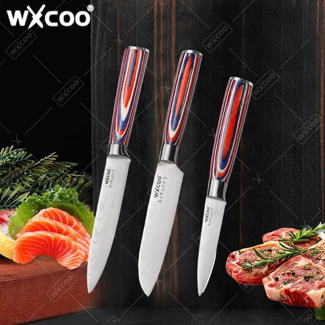 WXCOO Damaskus Küchenmesser Set mit Santoku und Schälmesser zum Schneiden von Obst, Gemüse und Fleisch - Bild 1