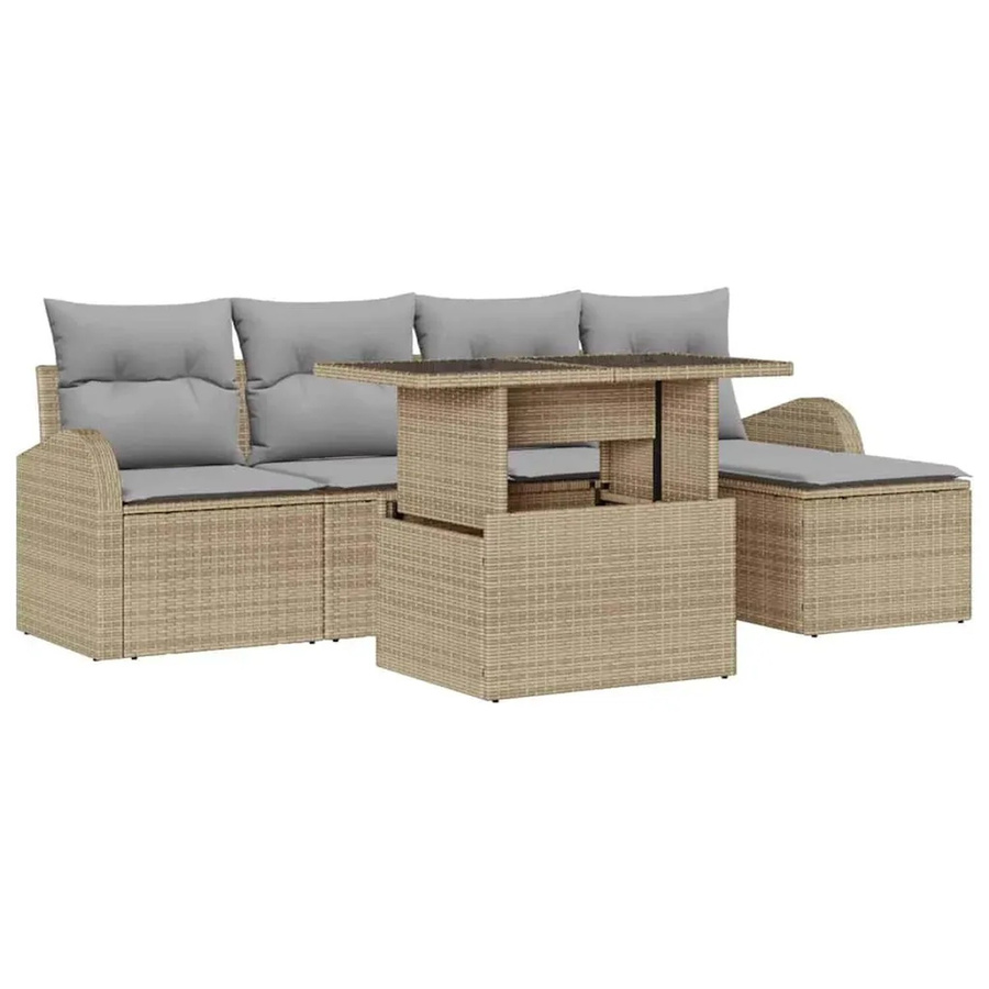 vidaXL Garten-Sofa-Set aus Poly Rattan in Beige und Grau, 6-teilig mit Kissen und Tisch - Bild 2