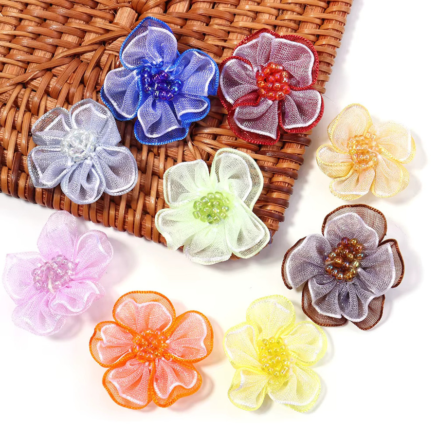 10 Stück Chiffon-Gaze Künstliche Blumen in Multicolour, Durchmesser: 3 cm, für DIY-Basteleien, Kopfschmuck und Hochzeitsdeko - Bild 4