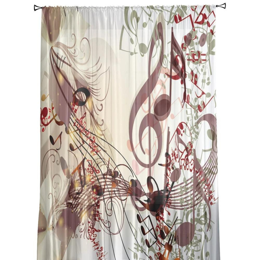 Yiran Furniture Transparentes Tüll-Fensterbild mit Musiknoten-Design in Mehrfarbig, Breite: 135 cm, Höhe: 115 cm - Bild 1