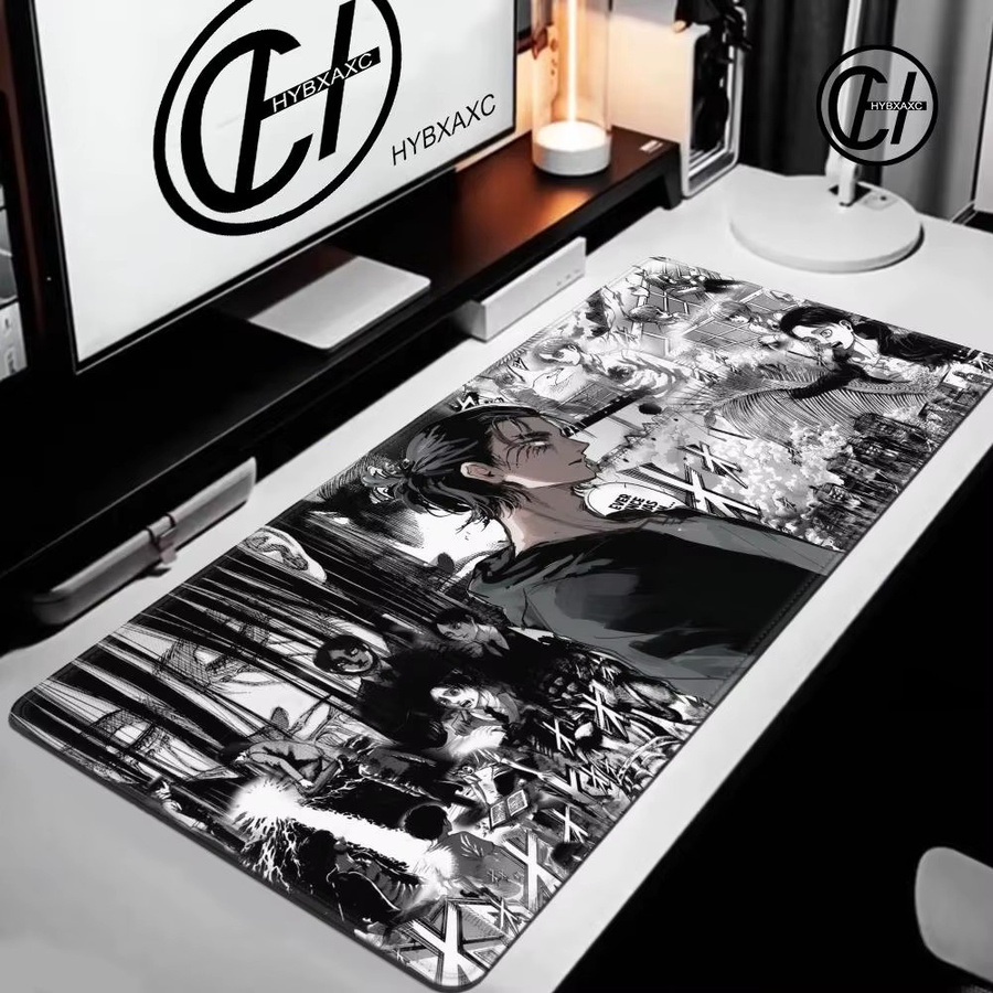 HYBXAXC Manga Mauspad Eren Yeager Design Schwarz Weiß, B/B/H: 100 x 50 cm - Bild 2