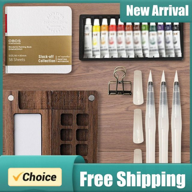 APWIKOGER Reise-Malpalette Taschen-Aquarellset, Holz, Bunt - Bild 1