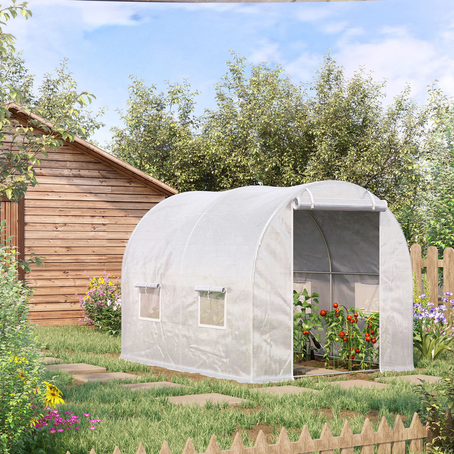 Outsunny Gartenfolientunnel Weiß mit verstärktem galvanisiertem Stahlrohr und HDPE-Fenster Tür, B/T/H: 3,0 x 2,0 x 1,9 m - Bild 2