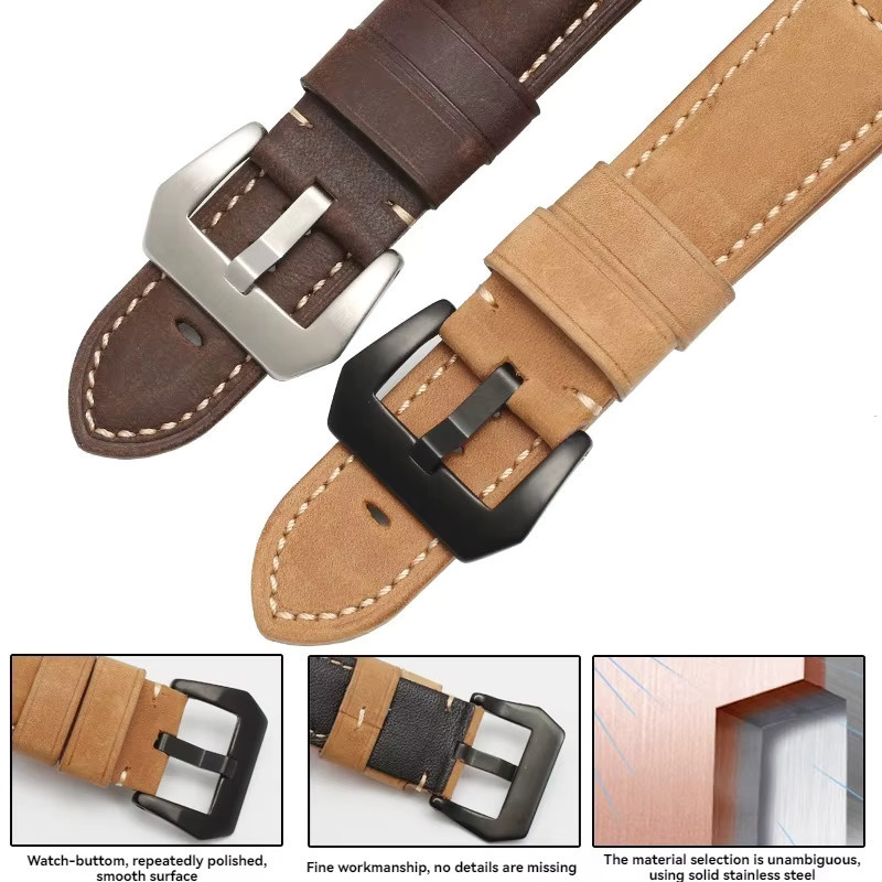 PAHC Uhrenarmband Leder, Edelstahl-Schnalle, Unisex - Bild 3