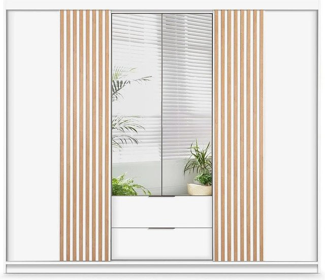 Vente-unique Kleiderschrank Sidovia in Weiß mit integrierten Schubladen und Spiegeltüren, Breite: 250 cm, Höhe: 213 cm, Tiefe: 60 cm - Bild 1