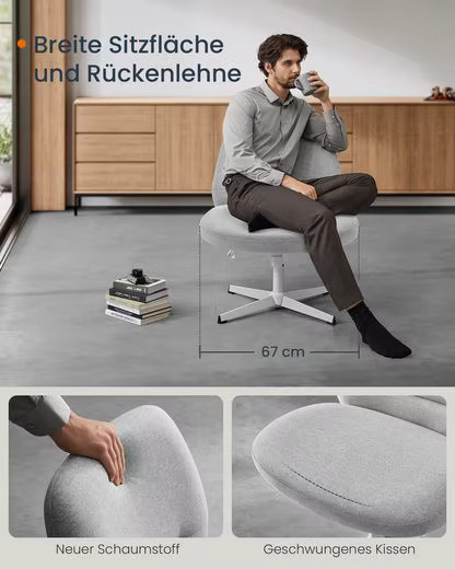 Songmics Home moderner Schreibtischstuhl als Drehstuhl für das Home Office in Grau und Weiß mit Stoffbezug - Bild 3