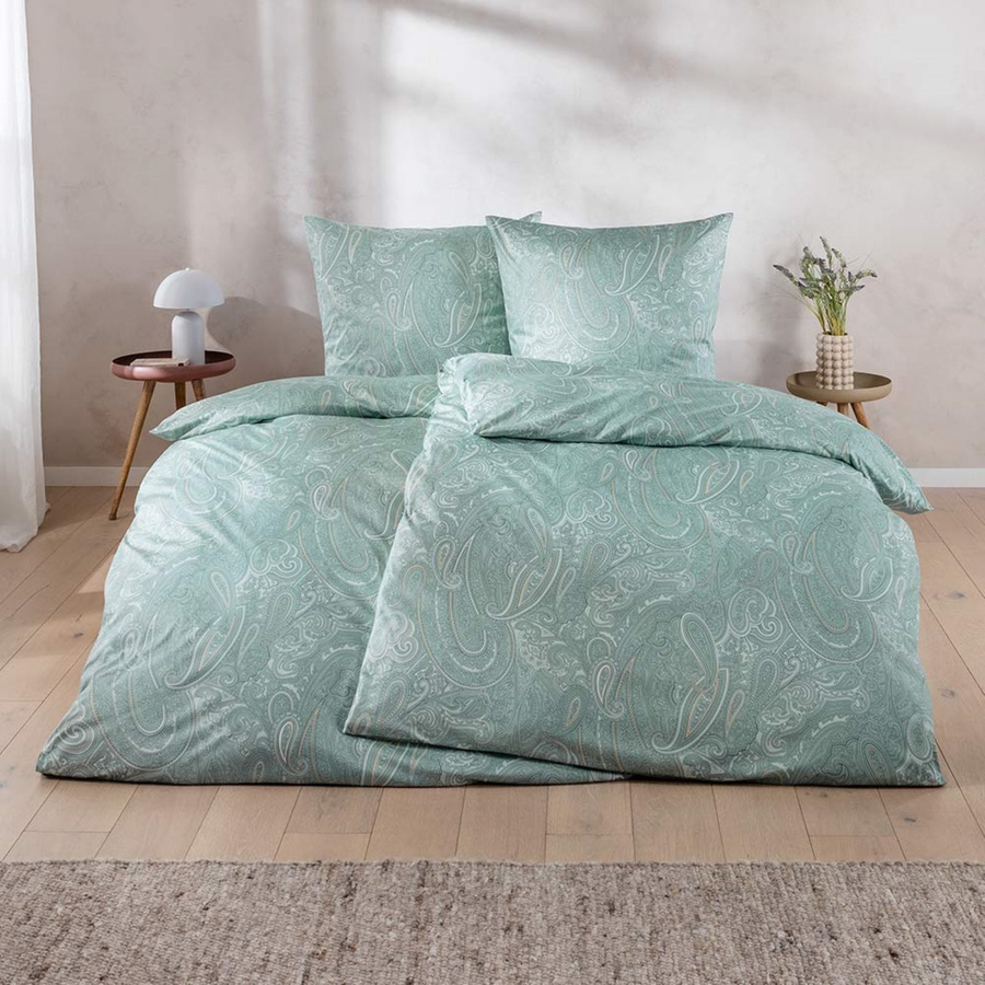 Estella Mako Jersey Bettwäsche Nathan Salbei Grün Paisley mit Bettbezug und Kissenbezug B/H: 135 x 200 cm, Kissen: 80 x 80 cm - Bild 1