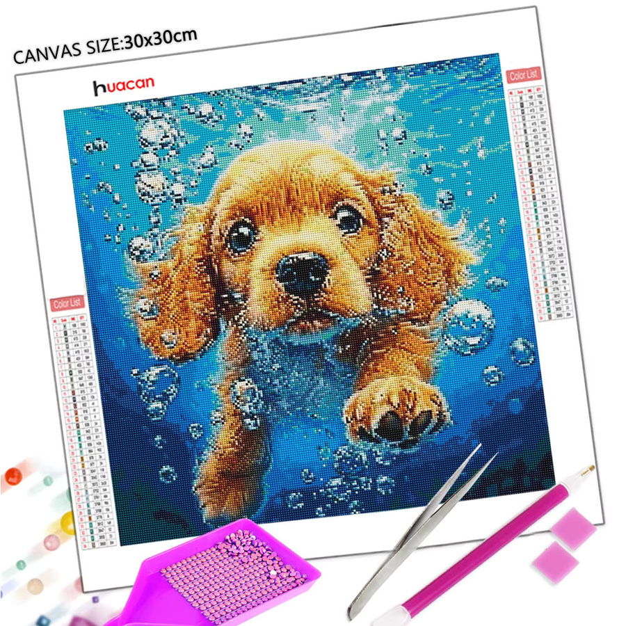 Huacan Diamant-Malerei Unterwasser-Hund als rundes Diamant-Mosaik Tier-Landschaftskunst in Mehrfarbig - Bild 2
