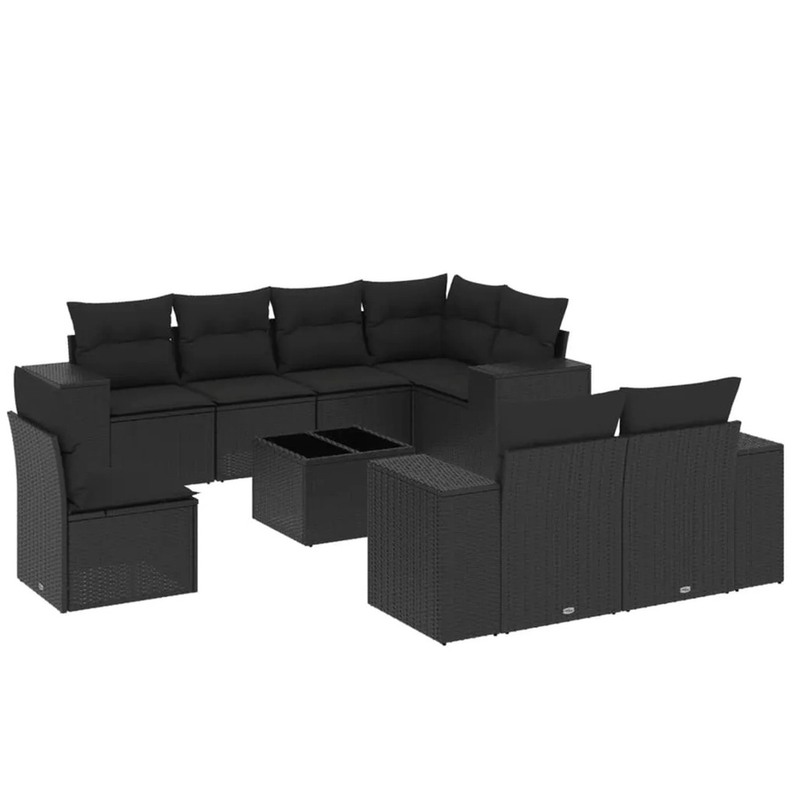 vidaXL 9-tlg. Garten-Sofagarnitur in L-Form aus schwarzem Poly-Rattan mit Kissen und pulverbeschichtetem Stahlgestell - Bild 2