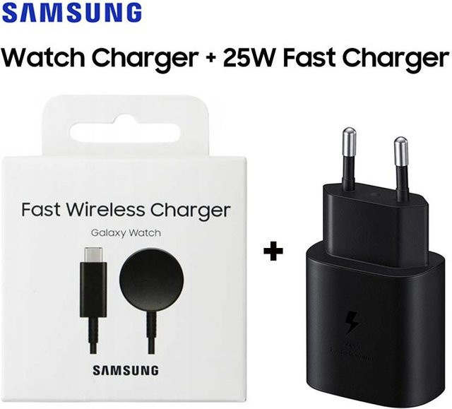 Samsung Kabelloses Schnelllade-Set für Galaxy Watch 6, 5 Pro, 5, 4, 3 und Active 2 inklusive 25W USB-C Netzteil in Schwarz - Bild 1