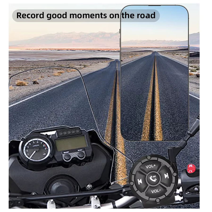 RYSJM Bluetooth drahtlose Fernbedienung für Motorradlenker mit 5-Tasten-Steuerung für Radio und Musikplayer in Schwarz - Bild 2