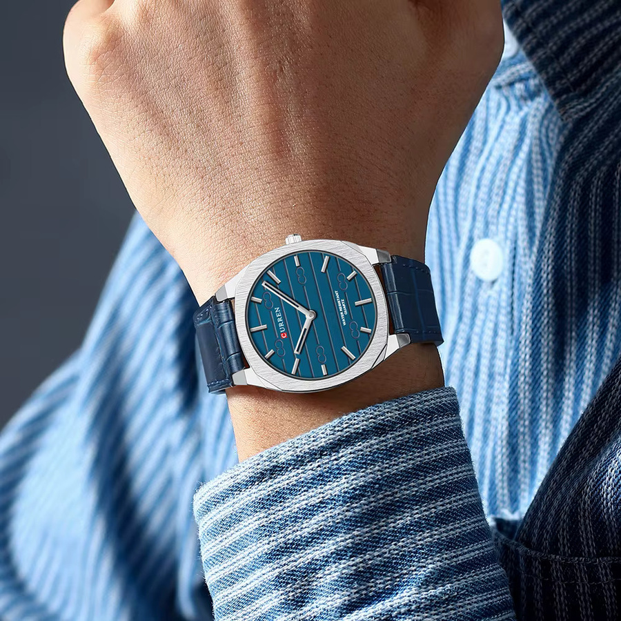 CURREN Armbanduhr Quarz, Leder, Blau, Silber, Herren - Bild 3